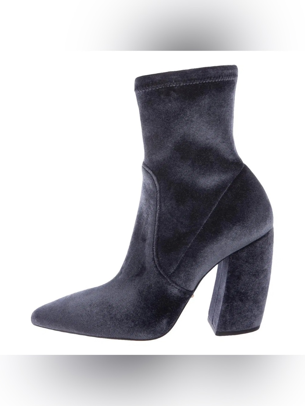 Prada Velvet Ankle Boots Block Heel Navy Blue Pointed Toe EU 37.5